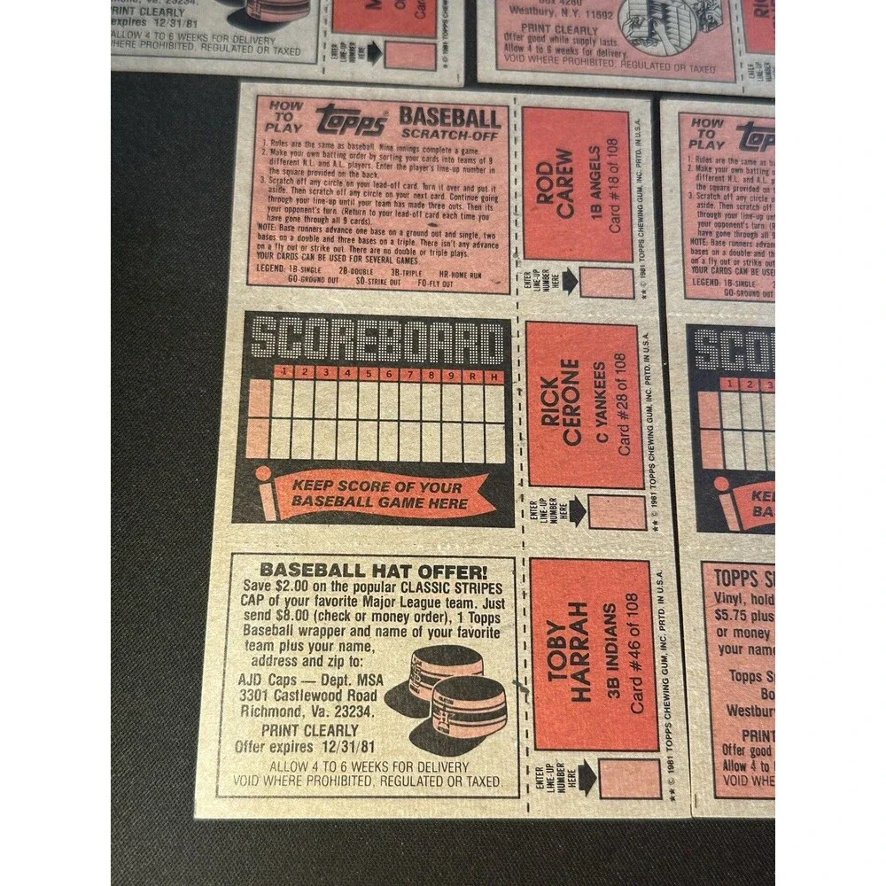 Lot of (5) 1981 Topps Scratch Off Unscratched Rod Carew Garvey Rickey Henderson